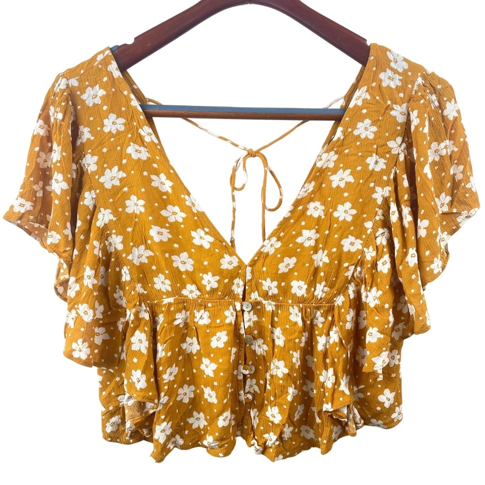 Womens Top Sz M Babydoll Cottage Coquette Fairy Ruffle Cropped Boho Feminine